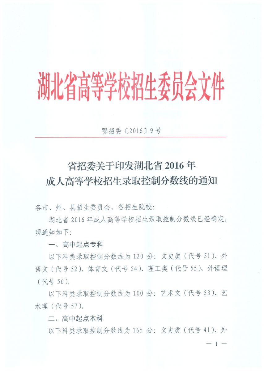湖北省2017年成人高考录取分数线已