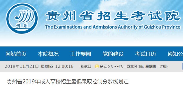 2018年贵州成人高考录取分数线