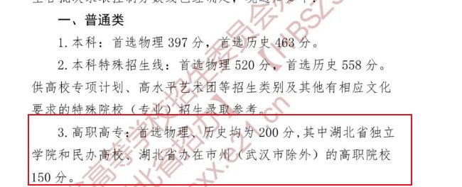2021年湖北本科录取分数线