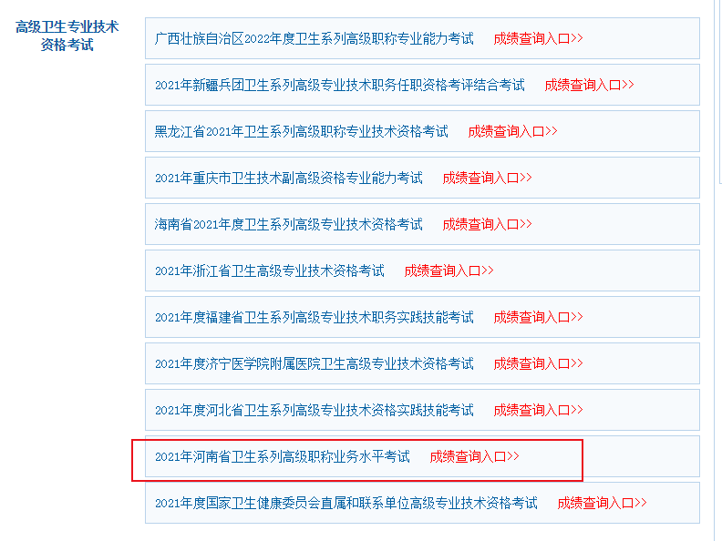 2021年河南卫生系列高级职称业务水