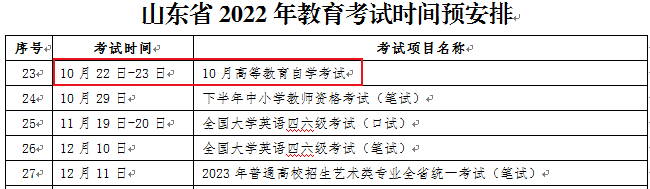 2023年10月山东自考时间