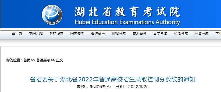 2021年湖北高考录取分数线（技能高
