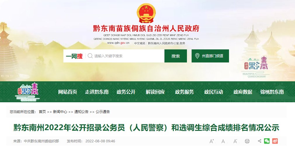 2023年贵州省公务员考试成绩已公布