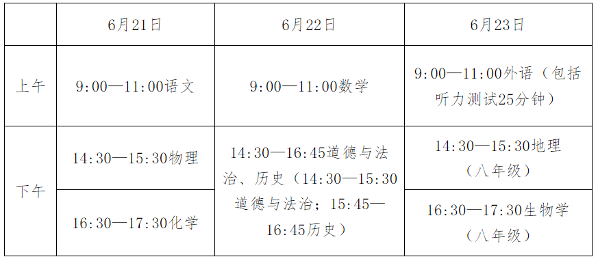 河北保定中考时间2026年时间表