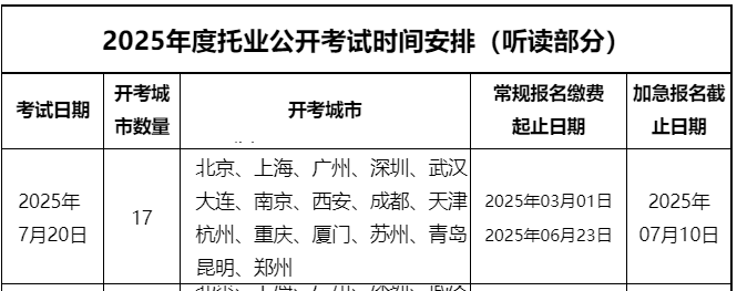 2026年7月托业考试时间