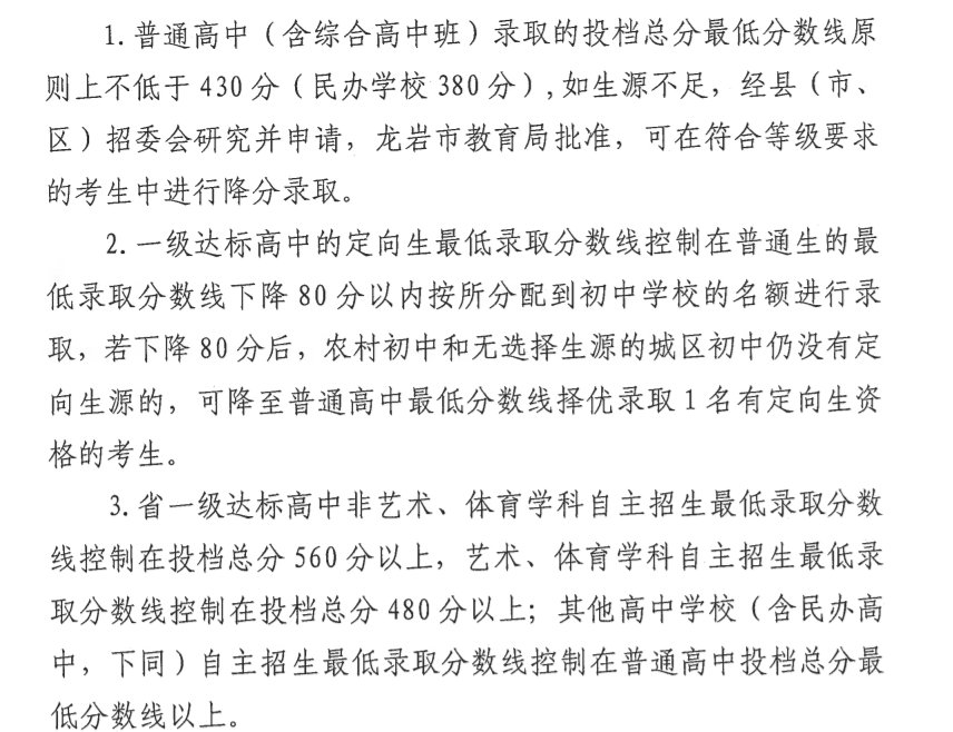2025年福建莆田中考录取分数线发布