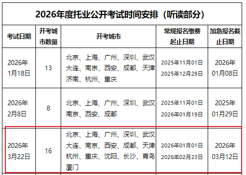 2026年1月托业报名时间
