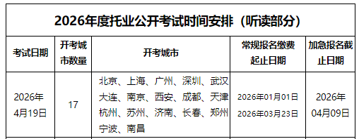 2026年4月托业听力阅读报名时间