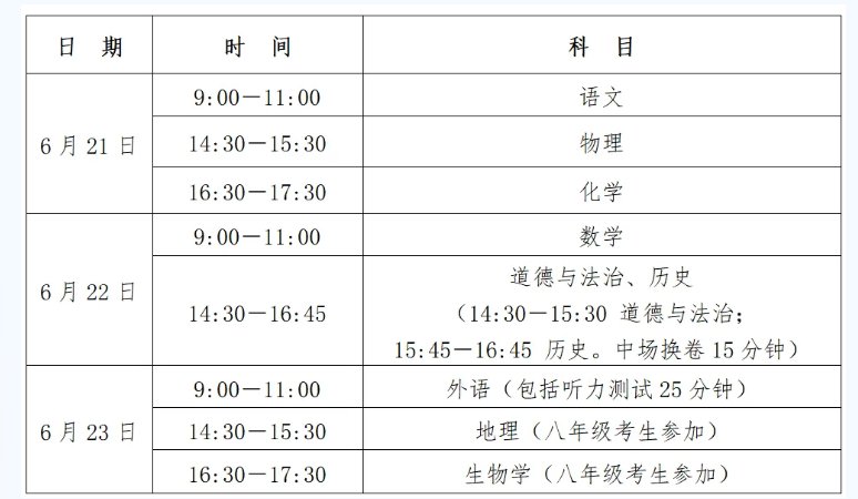 image.png 1、全省统一中考时间安排