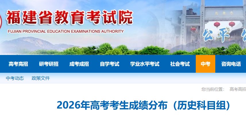 2026年福建高考考生成绩分布（历史