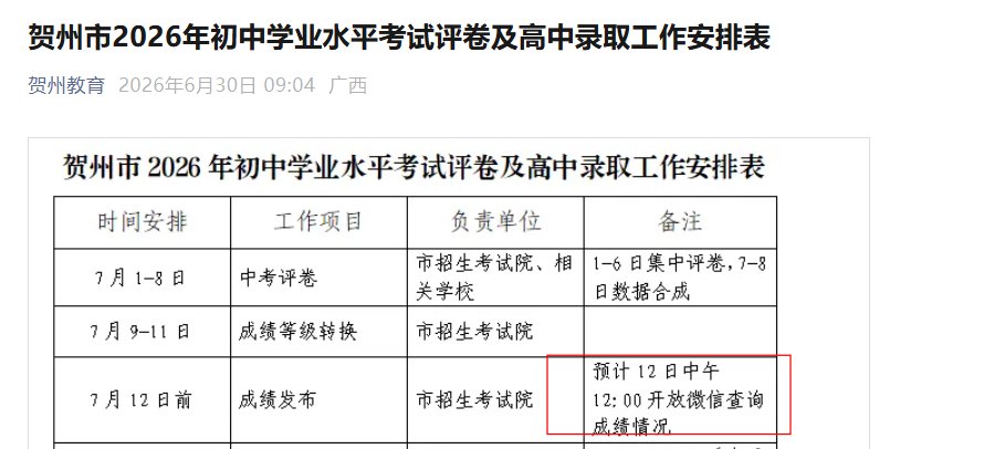 2026年广西来宾中考成绩查询入口已