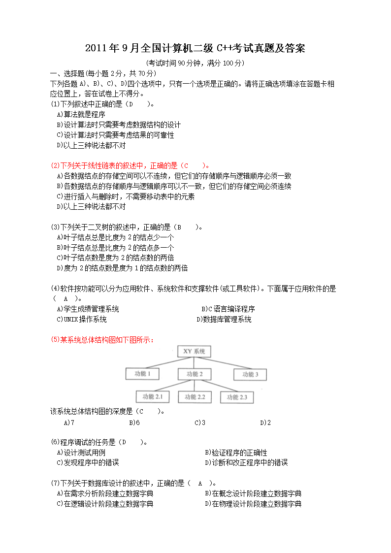 2008年9月全国计算机二级C++考