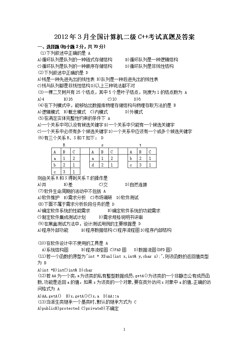 2009年9月全国计算机二级C++考