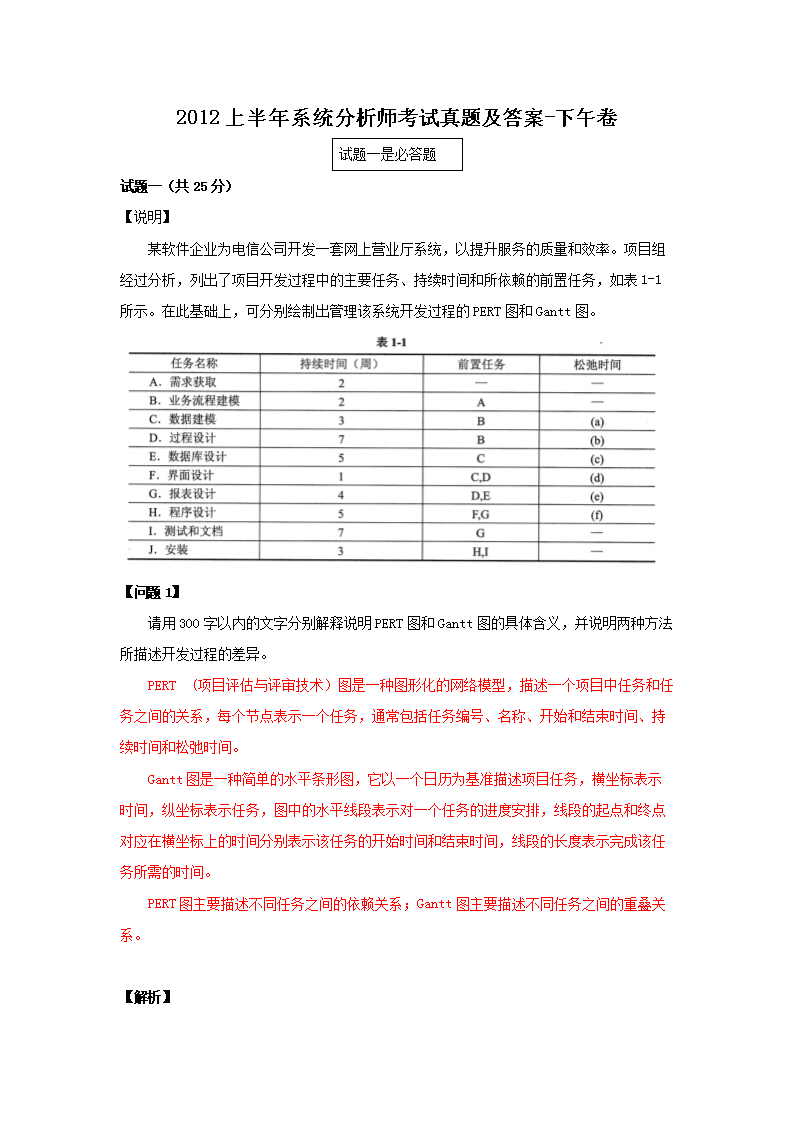2011上半年系统分析师考试真题及答