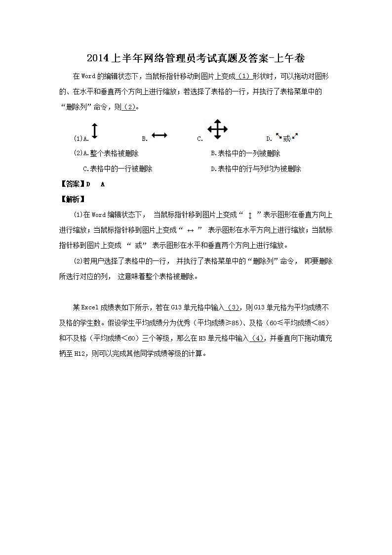2015上半年网络管理员考试真题及答