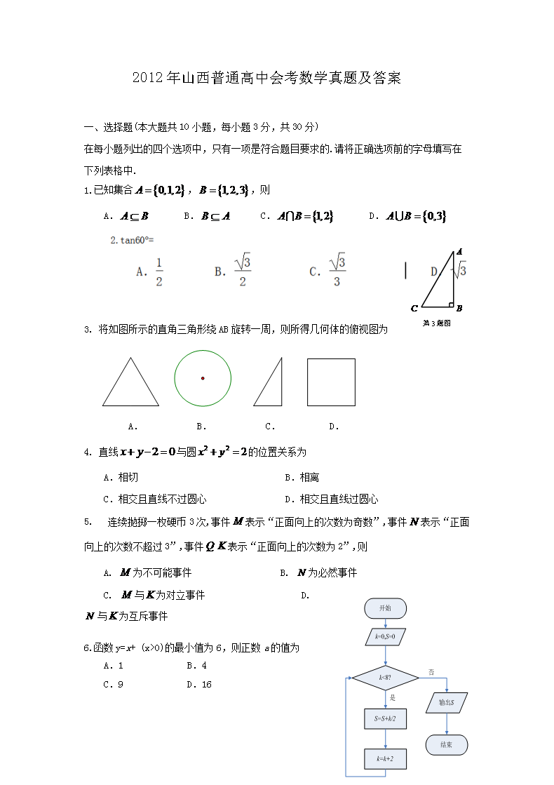 2014年湖南普通高中会考数学真题及