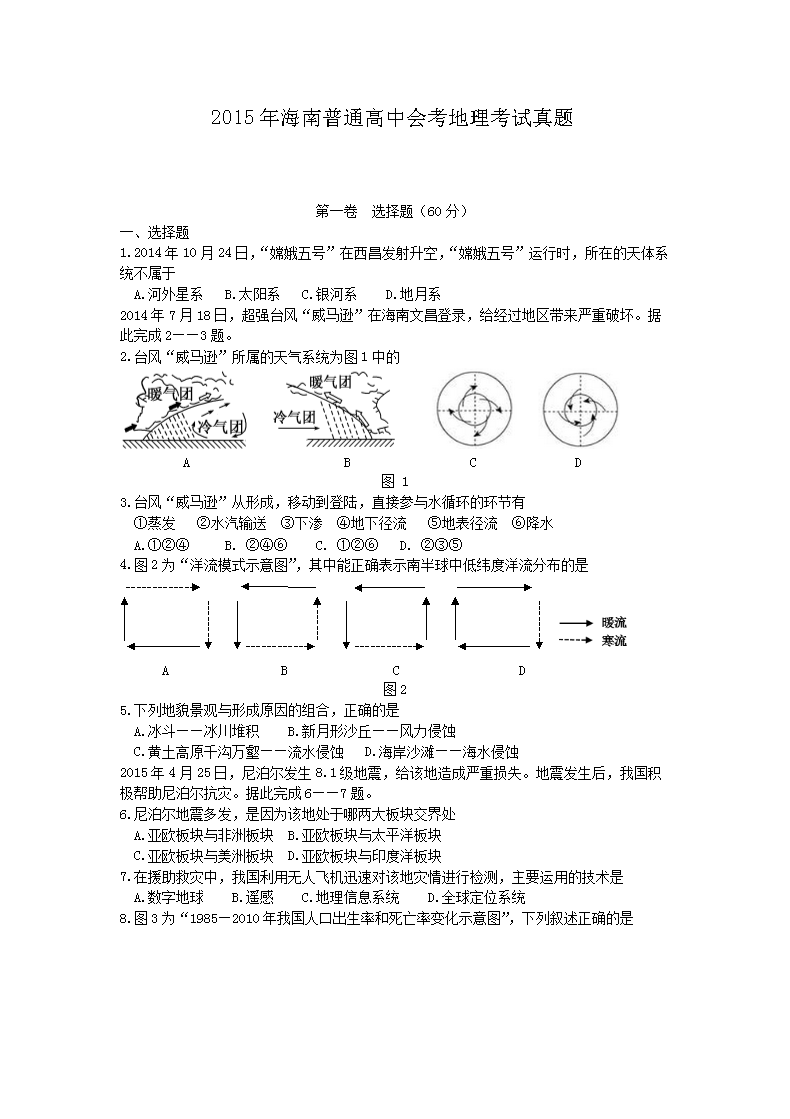 2016年内蒙古普通高中会考地理真题