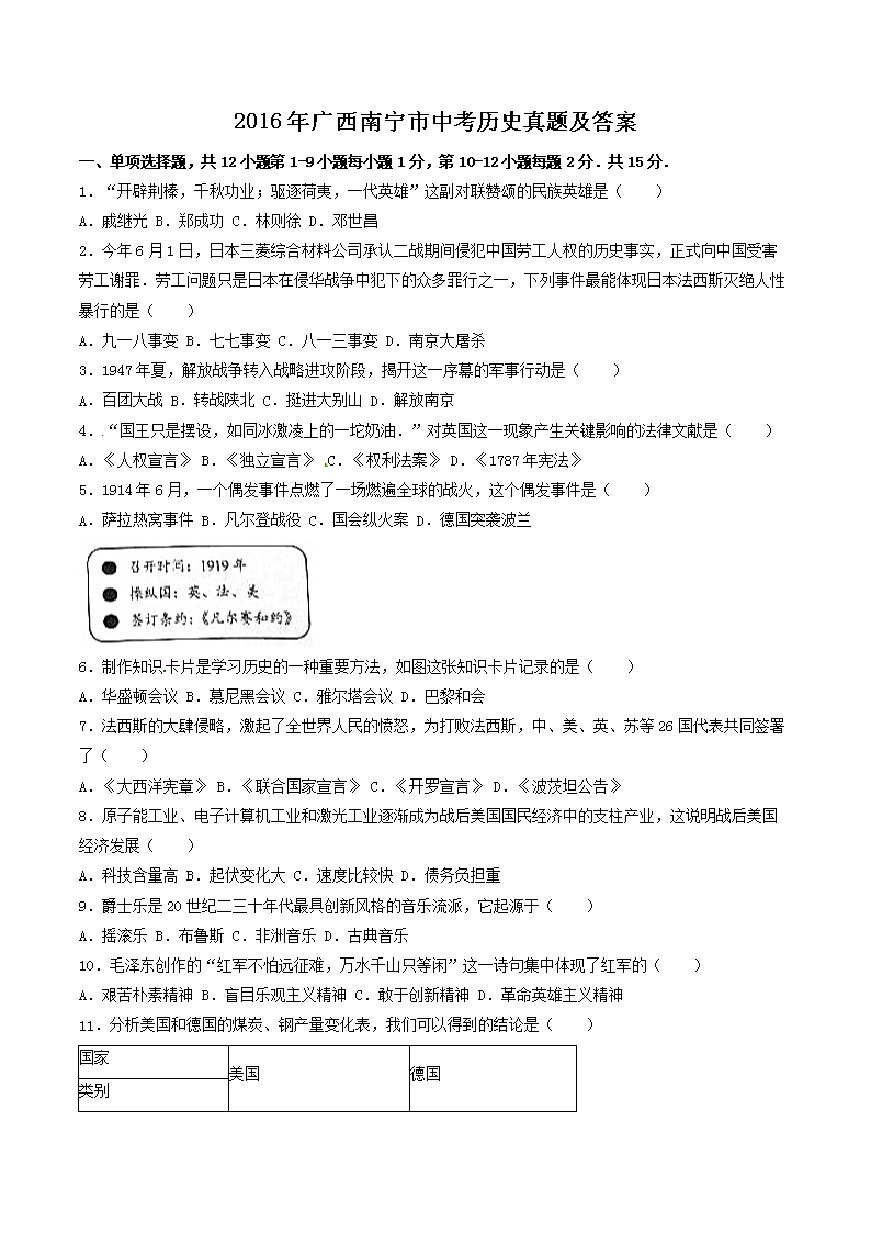 2007年山西省太原中考历史真题及答
