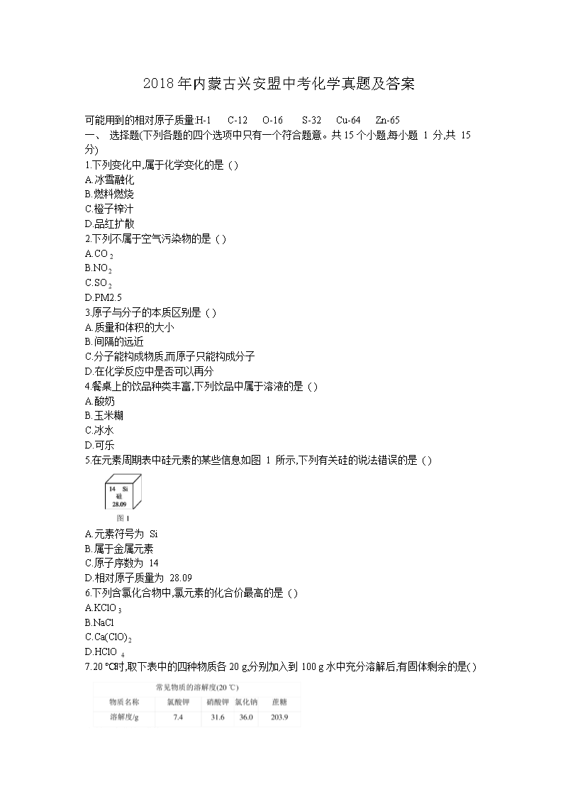 2013年江西宜春中考化学真题及答案