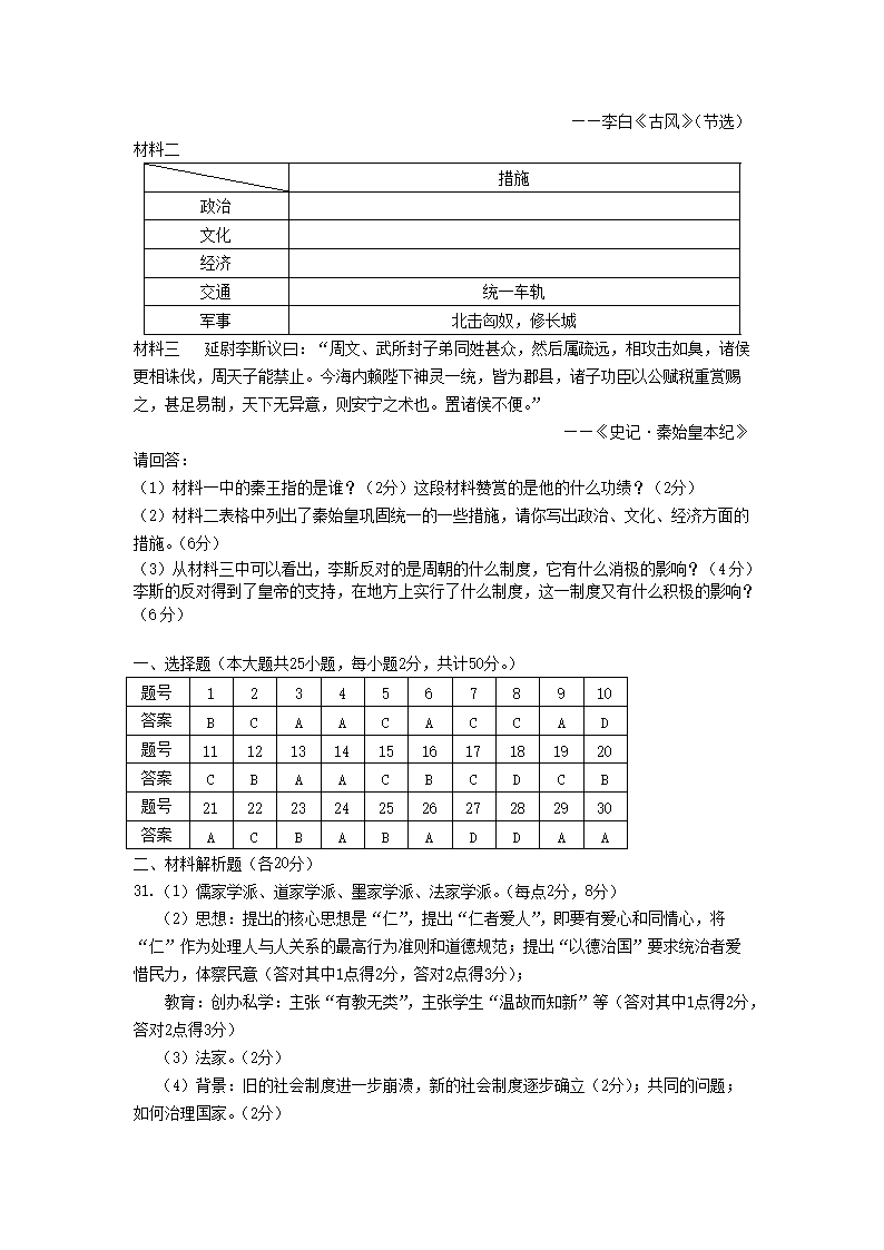2023-2024学年四川成都蒲江县七年级上册历史期中试卷及答�?.png 前五页预览如下