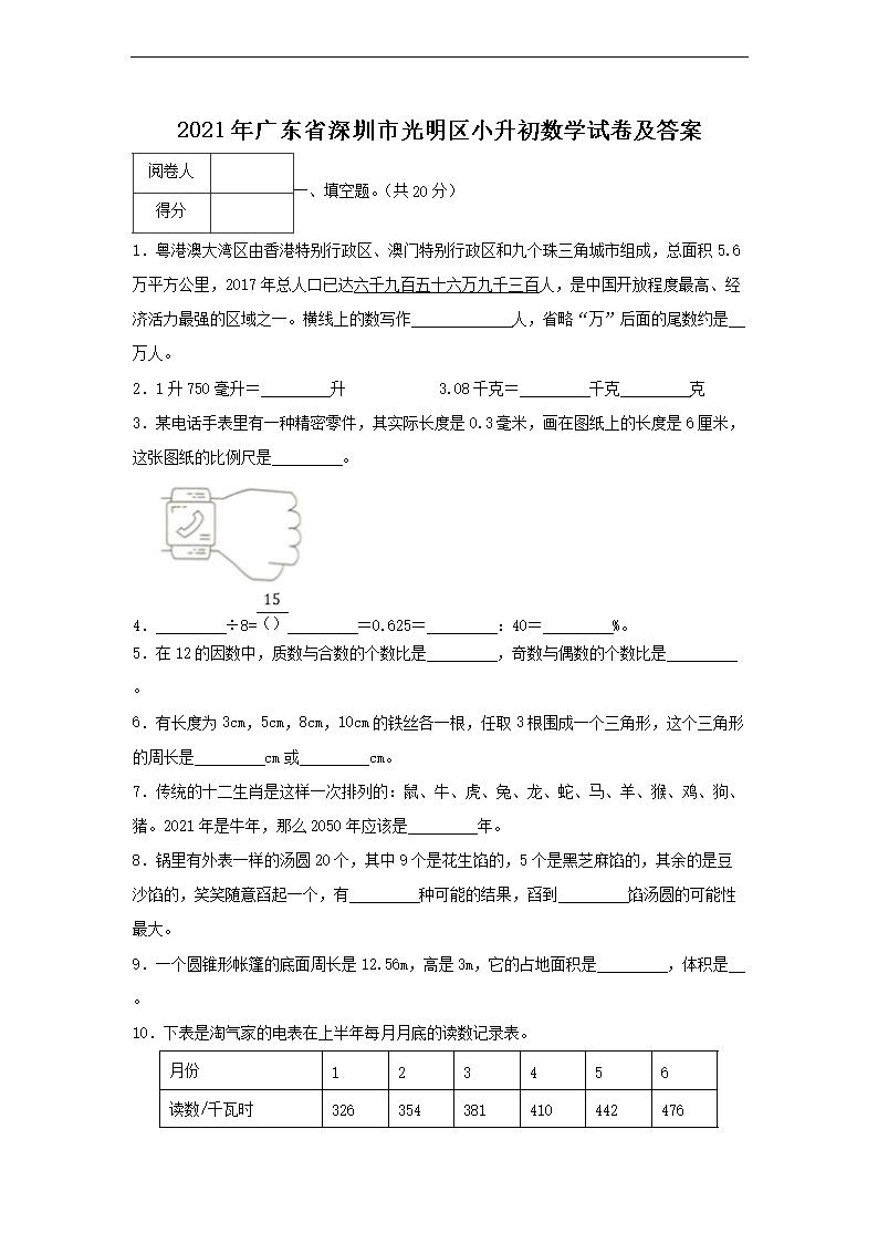 2021年广东省广州市小升初数学试卷