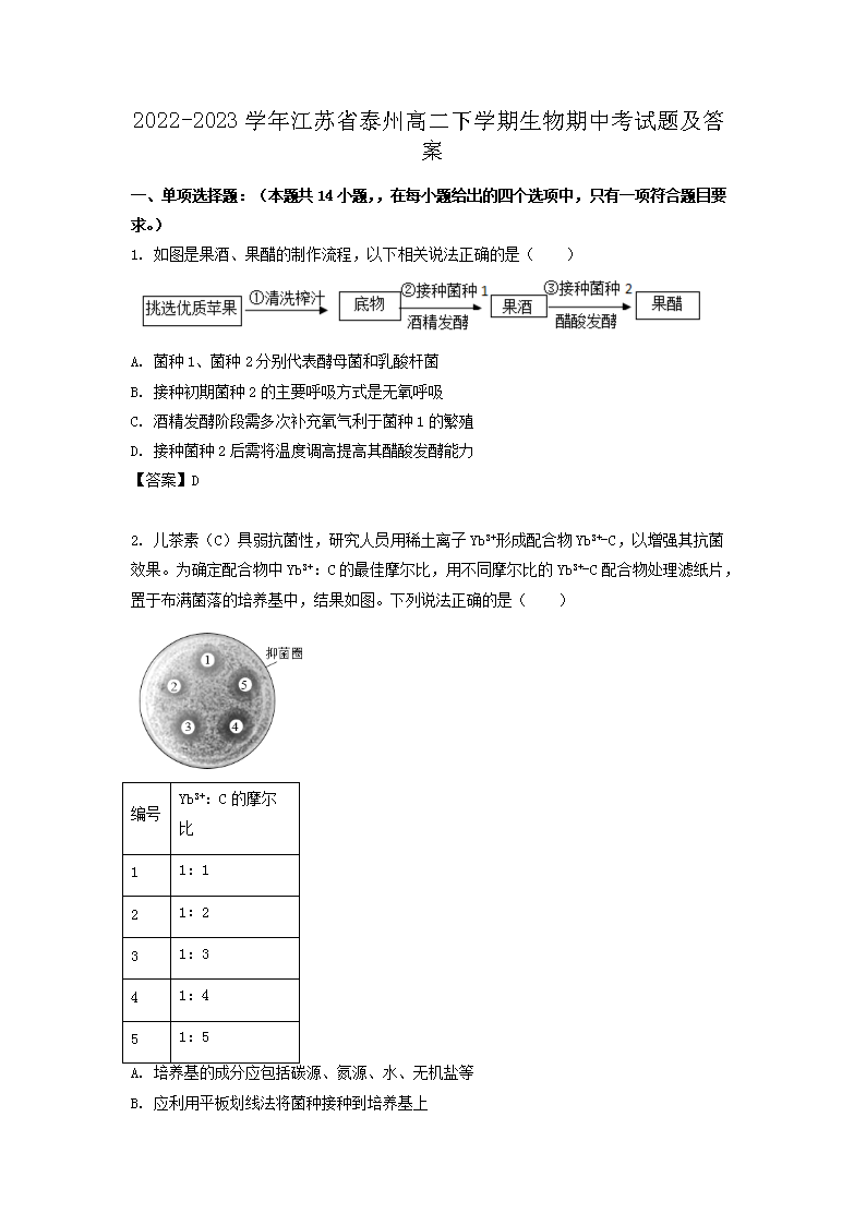 Removed_2022-2023学年江苏省泰州高二下学期生物期中考试题及答案1.png 【文档名称】 2022-2023学年