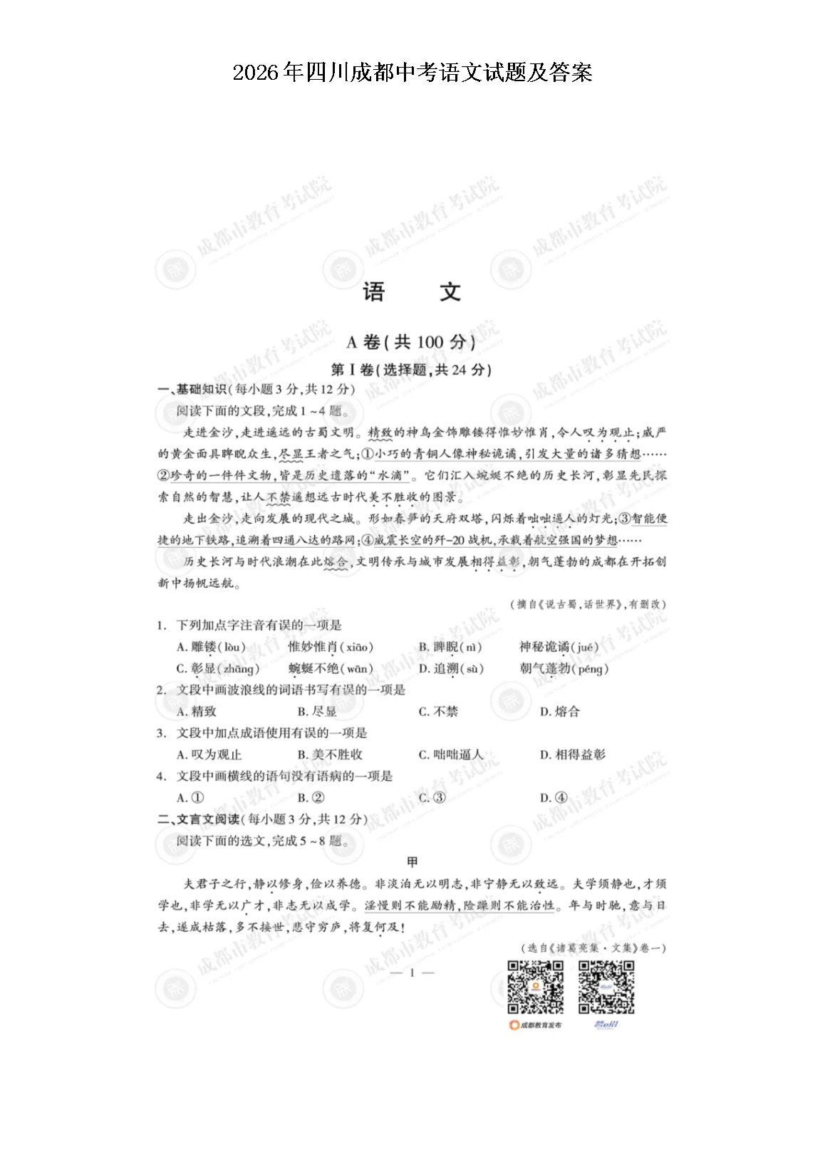 2025年广东揭阳中考语文试题及答案